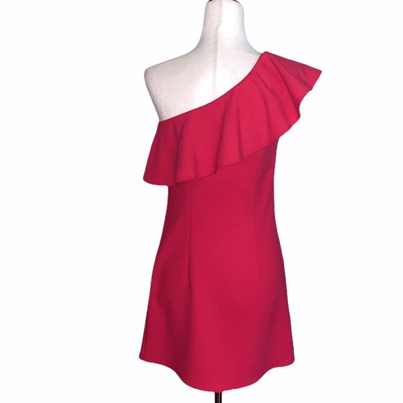 French Connection Pink Ruffle One Shoulder Tunic Dress - 2 - Picture 7 of 13